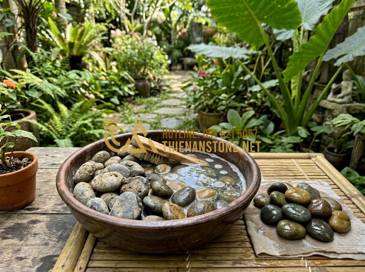 Cách vẽ con vật trên đá cuội đơn giản cho người không chuyên - Hình 3 Cách vẽ con vật trên đá cuội đơn giản cho người không chuyên - Tạo ảnh tiếng Anh: [A person's hands carefully washing a pile of smooth river st