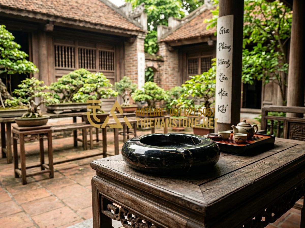 Cách vệ sinh gạt tàn đá tự nhiên luôn sáng bóng, không ám mùi thuốc - Tạo ảnh tiếng Anh: An elderly gentleman with a peaceful expression, sitting in a