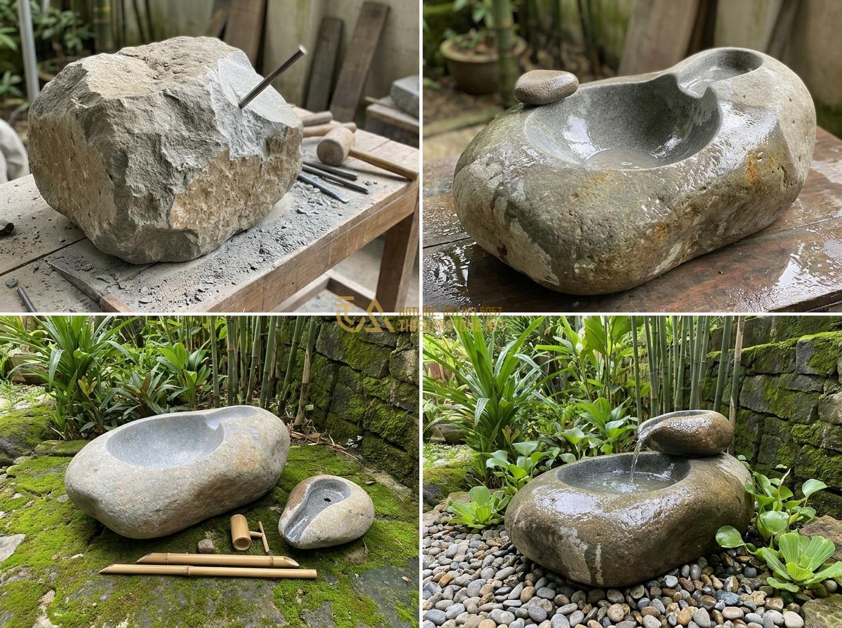 Cấu Tạo Đài Phun Nước Bằng Đá Tự Nhiên & Nguyên Lý Hoạt Động Chi Tiết - Hình 10 Cấu Tạo Đài Phun Nước Bằng Đá Tự Nhiên & Nguyên Lý Hoạt Động Chi Tiết - Step-by-step construction of stone fountain from carving to final on-site assemb