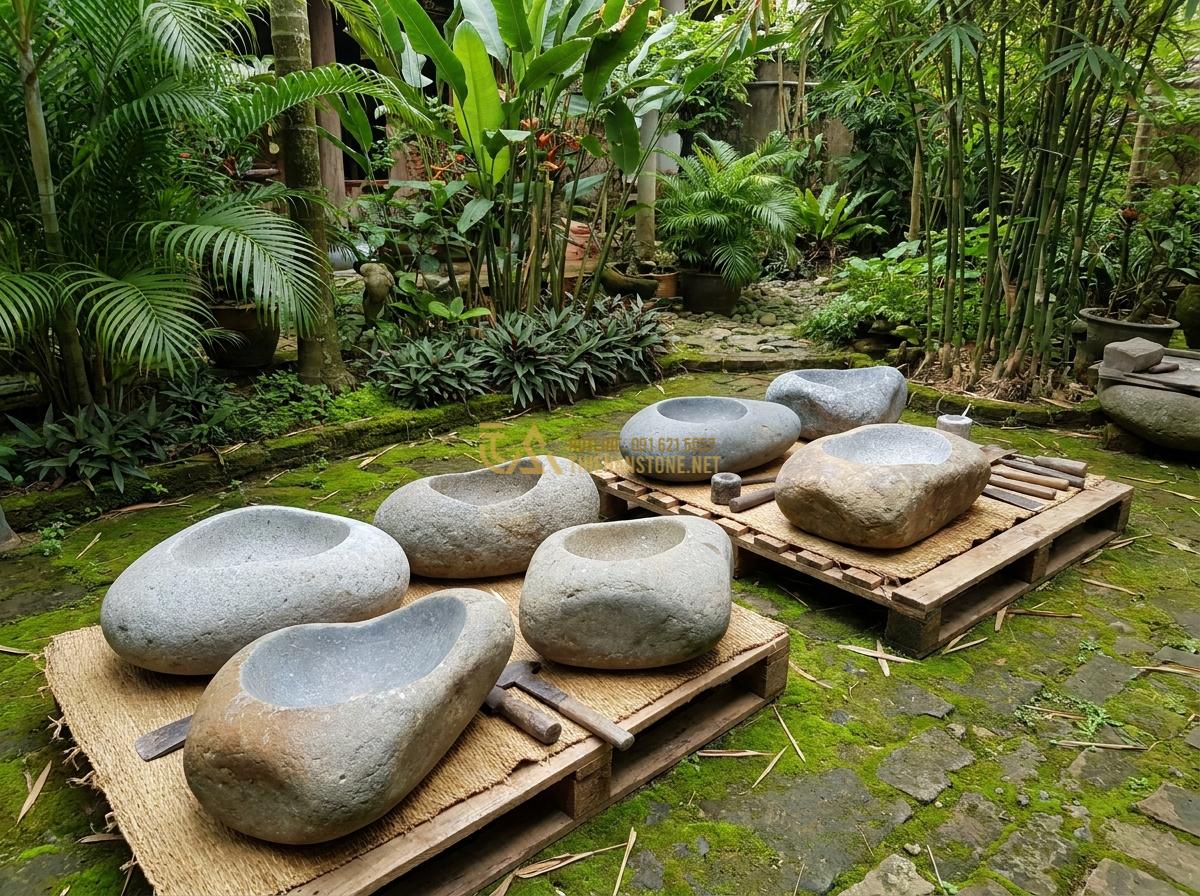 Cấu Tạo Đài Phun Nước Bằng Đá Tự Nhiên & Nguyên Lý Hoạt Động Chi Tiết - Hình 8 Cấu Tạo Đài Phun Nước Bằng Đá Tự Nhiên & Nguyên Lý Hoạt Động Chi Tiết - Variety of natural stones including marble, basalt, and granite slabs prepared f