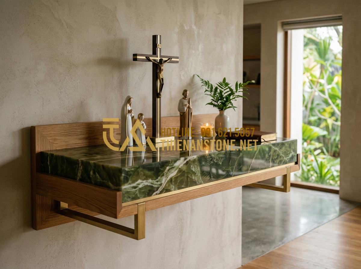Chiêm Ngưỡng Các Kiểu Bàn Thờ Chúa Độc Lạ: Bằng Gốc Cây, Kính Và Đương Đại - Hình 4 Chiêm Ngưỡng Các Kiểu Bàn Thờ Chúa Độc Lạ: Bằng Gốc Cây, Kính Và Đương Đại - Tạo ảnh tiếng Anh: A contemporary Catholic altar featuring a fusion of natural g