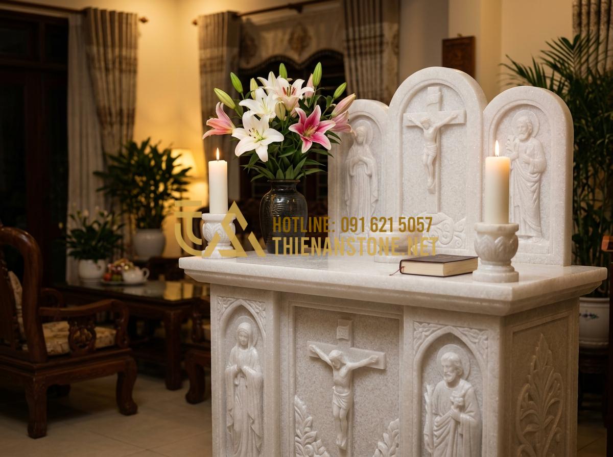 Chiêm Ngưỡng Các Kiểu Bàn Thờ Chúa Độc Lạ: Bằng Gốc Cây, Kính Và Đương Đại - Hình 7 Chiêm Ngưỡng Các Kiểu Bàn Thờ Chúa Độc Lạ: Bằng Gốc Cây, Kính Và Đương Đại - Tạo ảnh tiếng Anh: A heartwarming scene of a Vietnamese family, including grandp