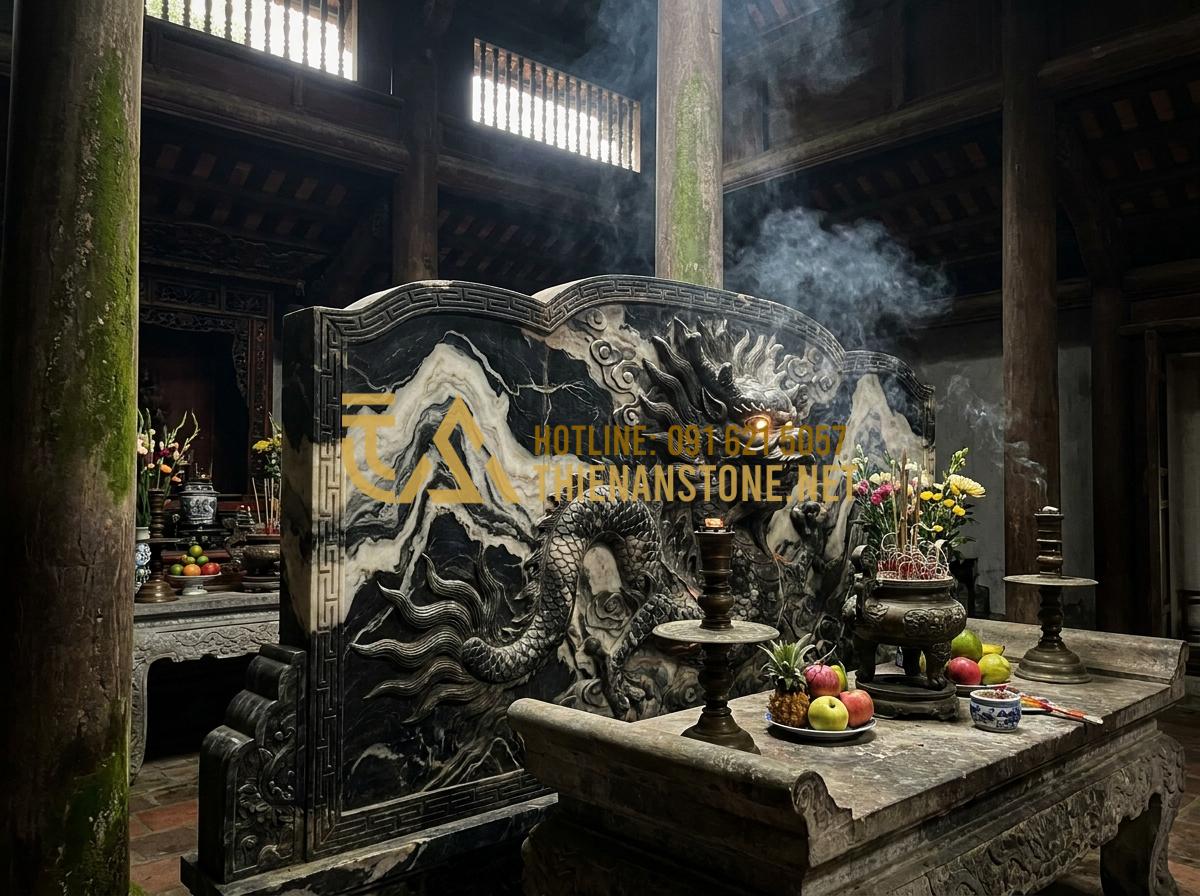 Chiếu Rồng Đá Là Gì? Ý Nghĩa Tâm Linh Và Vị Trí Đặt Chuẩn Phong Thủy - Tạo ảnh tiếng Anh: Spiritual and mystical photography of a stone dragon screen w