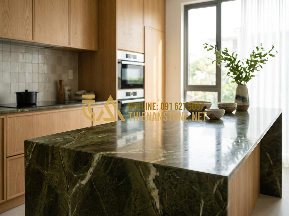 Có Nên Dùng Đá Nung Kết Làm Bàn Ăn? Đánh Giá Từ Chuyên Gia - Tạo ảnh tiếng Anh: Interior design concept showing a harmonious kitchen space, c