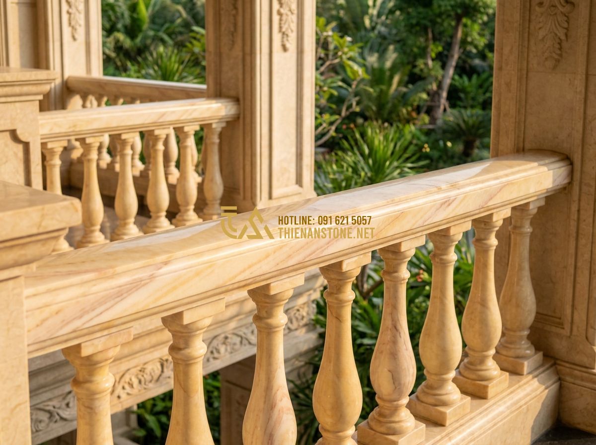 Con Tiện Đá Tự Nhiên Đẹp 2026: 130+ Mẫu Con Tiện Đá Hoa Cương & Đá Trắng Sang Trọng Cho Lan Can Cầu Thang - Hình 6 Con Tiện Đá Tự Nhiên Đẹp 2026: 130+ Mẫu Con Tiện Đá Hoa Cương & Đá Trắng Sang Trọng Cho Lan Can Cầu Thang - A wide shot of a traditional stone carving workshop in Vietnam. Skilled artisans