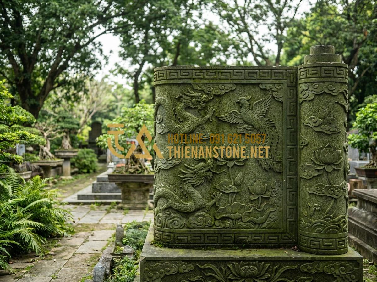Cuốn Thư Đá Lăng Mộ Đẹp Nhất: Tổng Hợp Các Mẫu Cho Nghĩa Trang Gia Đình - A majestic stone scroll book for family tomb entrance, carved from premium grani