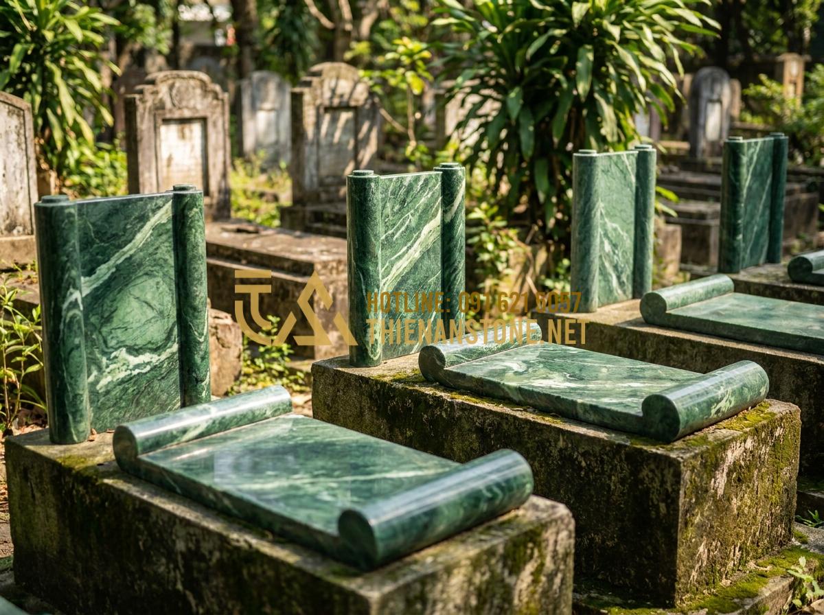 Cuốn Thư Đá Lăng Mộ Đẹp Nhất: Tổng Hợp Các Mẫu Cho Nghĩa Trang Gia Đình - Diverse collection of top stone grave scroll samples arranged aesthetically in o