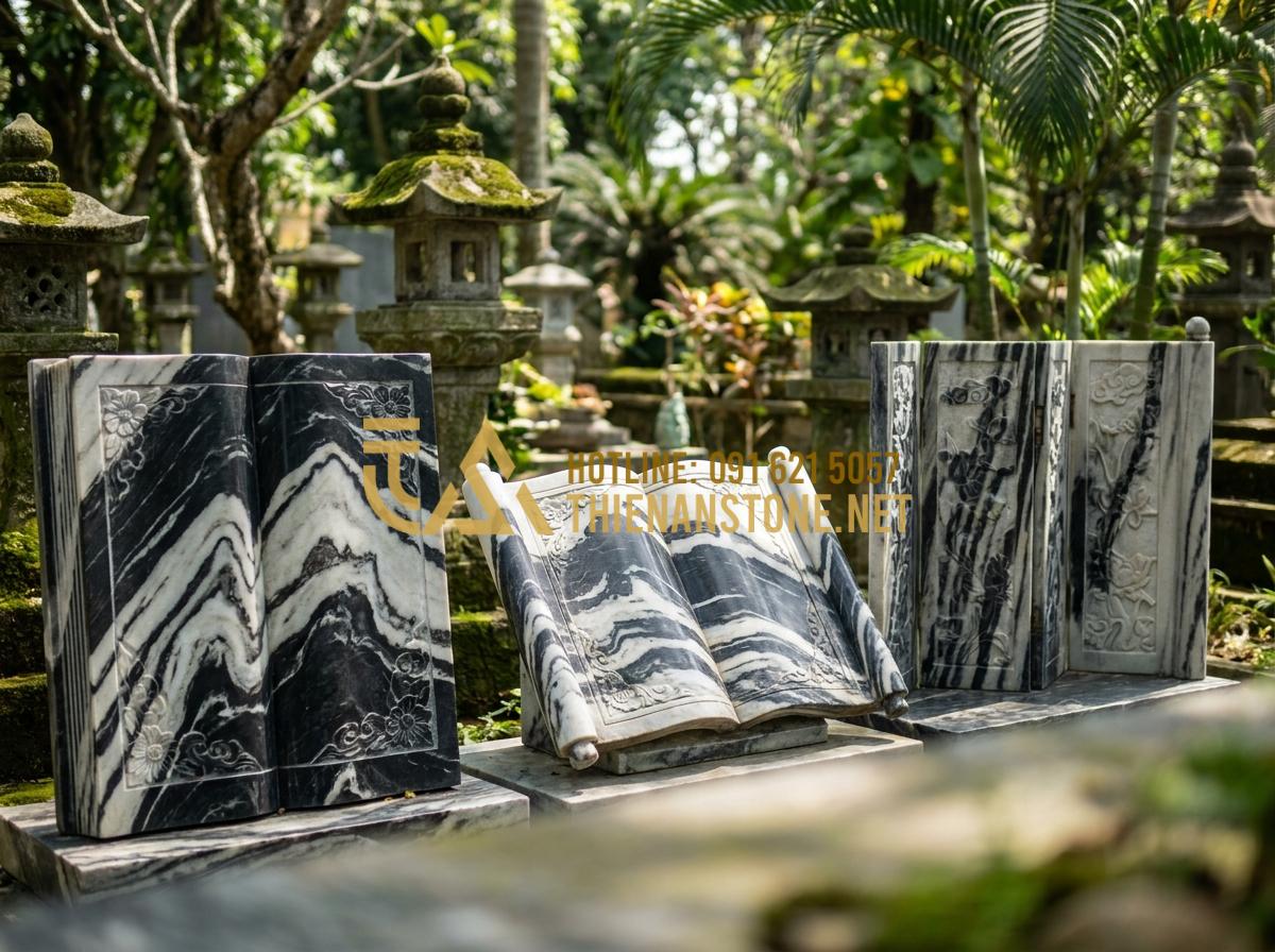 Cuốn Thư Đá Lăng Mộ Đẹp Nhất: Tổng Hợp Các Mẫu Cho Nghĩa Trang Gia Đình - Various popular types of stone tomb scrolls displayed side by side, including st