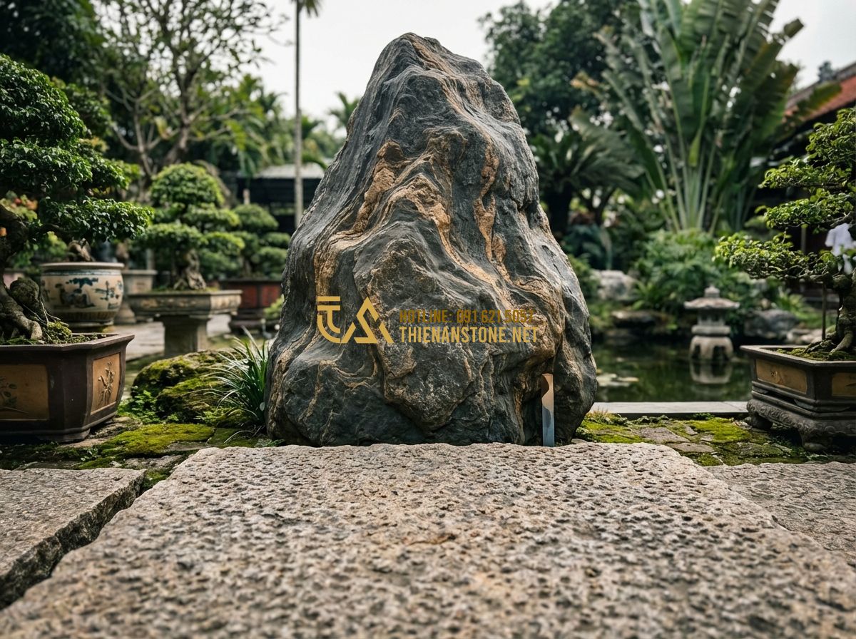 Đá Bước Dặm Sân Vườn Đẹp: Top Loại Đá Bước Dạo Tự Nhiên Hot Nhất 2024 - Tạo ảnh tiếng Anh: Close-up macro shot of the texture of a flamed granite steppi