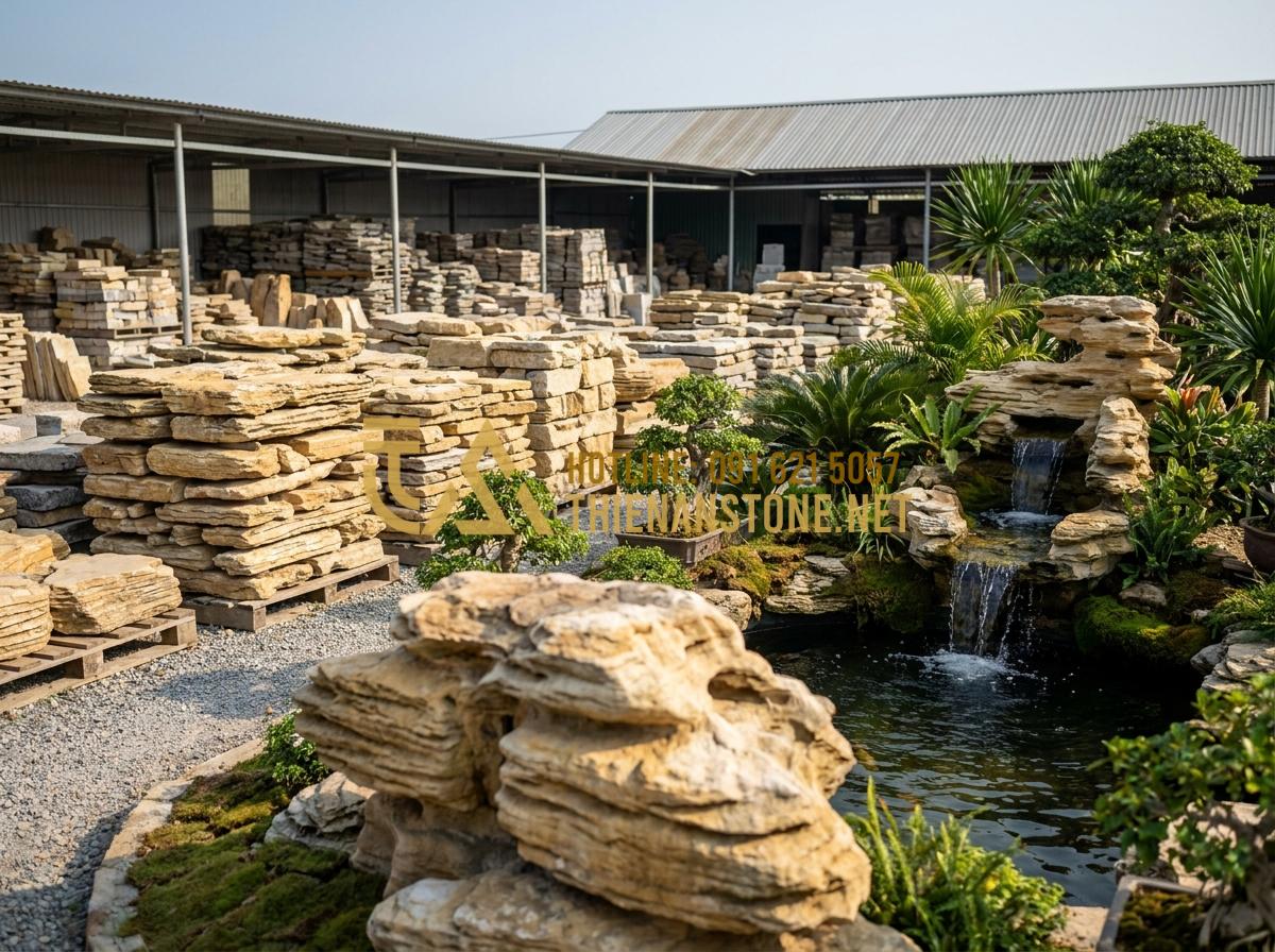 Đá Cổ Thạch Giá Bao Nhiêu? Bảng Báo Giá Chi Tiết Sỉ & Lẻ Mới Nhất - Hình 19 Đá Cổ Thạch Giá Bao Nhiêu? Bảng Báo Giá Chi Tiết Sỉ & Lẻ Mới Nhất - Professional team at Thien An Stone company showing co thach stone warehouse and