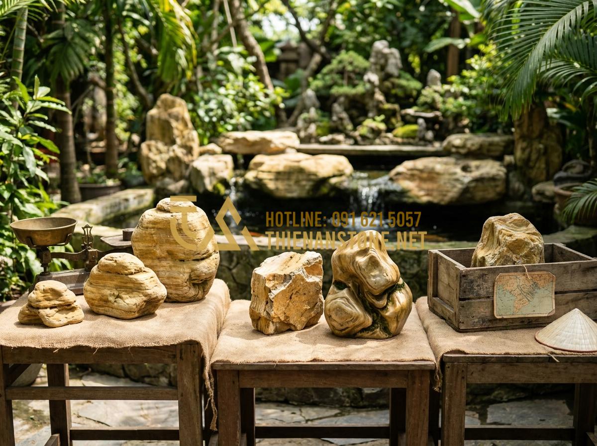 Đá Cổ Thạch Giá Bao Nhiêu? Bảng Báo Giá Chi Tiết Sỉ & Lẻ Mới Nhất - Hình 5 Đá Cổ Thạch Giá Bao Nhiêu? Bảng Báo Giá Chi Tiết Sỉ & Lẻ Mới Nhất - Infographic style image showing factors affecting stone prices like size, qualit