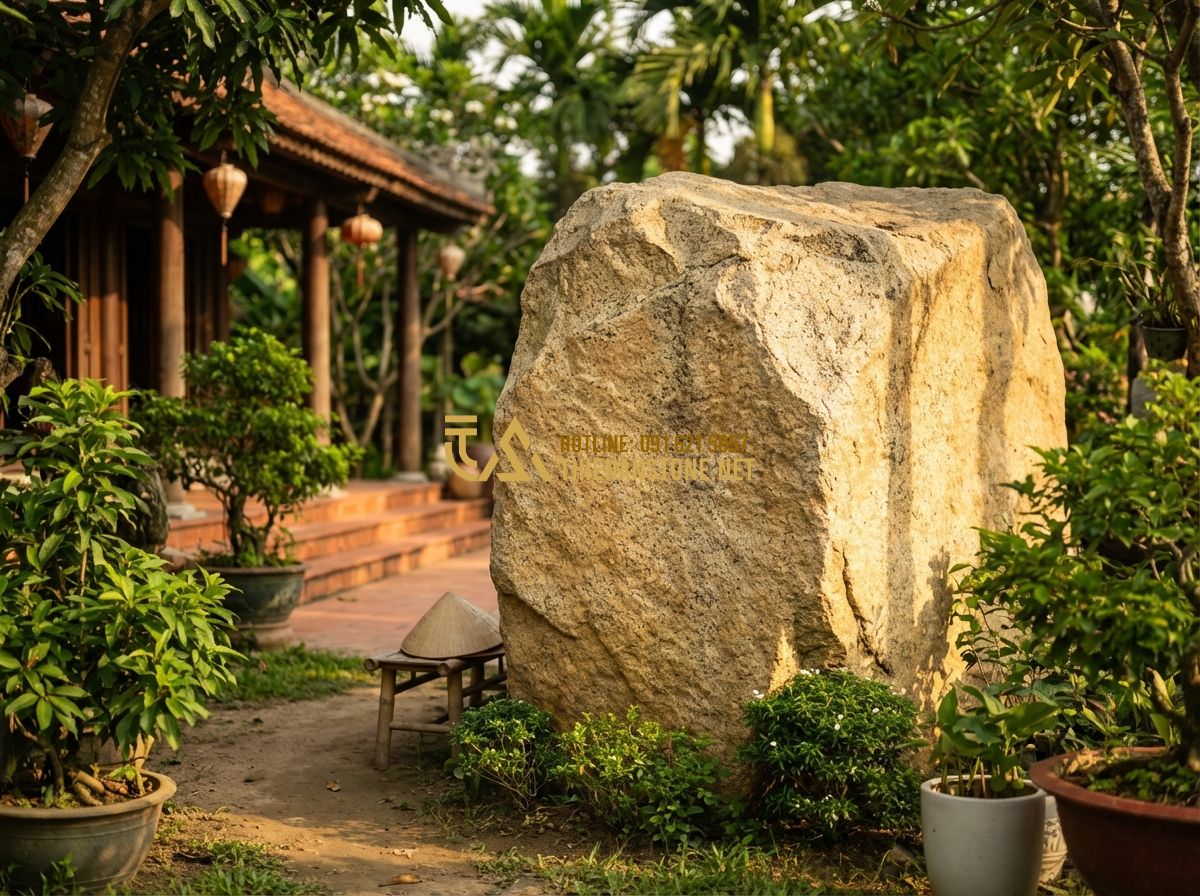 Đá Cubic Lát Sân Đẹp 2026: 130+ Mẫu Đá Cubic Bazan Granite Tự Nhiên Texture Sang Trọng - Hình 6 Đá Cubic Lát Sân Đẹp 2026: 130+ Mẫu Đá Cubic Bazan Granite Tự Nhiên Texture Sang Trọng - Tạo ảnh tiếng Anh: A heartwarming scene in a spacious courtyard paved with natur