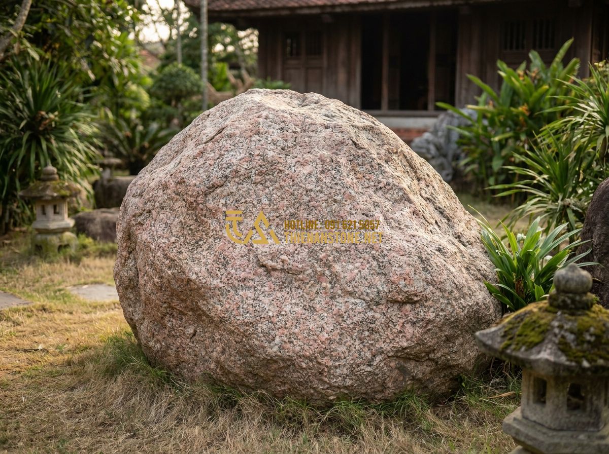 Đá Cubic Xám, Đen, Xanh Đen: Màu Sắc Đẹp & Ứng Dụng Lát Sân Hiện Đại 2026 - Authentic scene at Thien An stone workshop, traditional stone masons in protecti