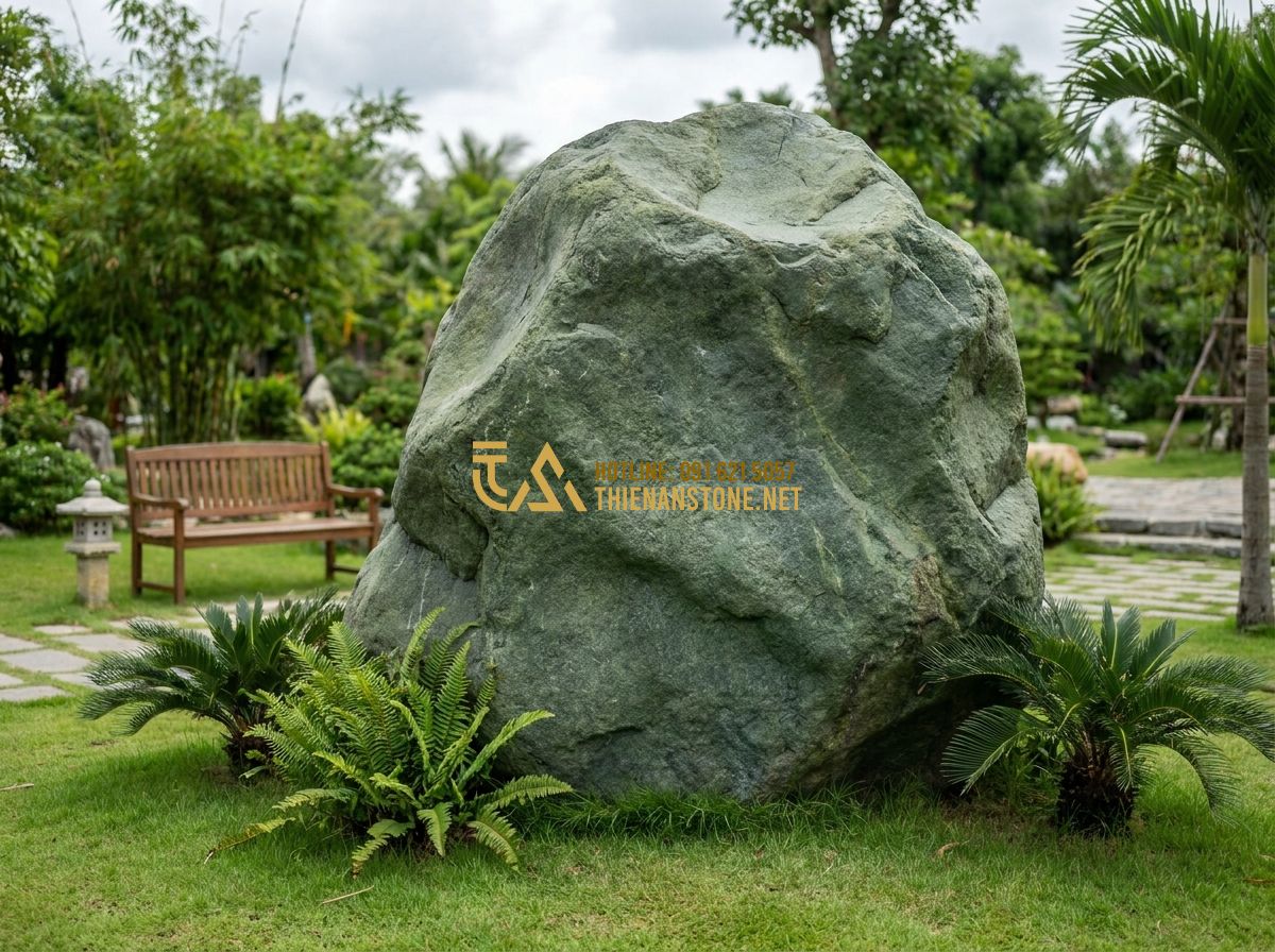 Đá Cubic Xám, Đen, Xanh Đen: Màu Sắc Đẹp & Ứng Dụng Lát Sân Hiện Đại 2026 - A warm, inviting portrait of a master stone craftsman at Thien An Stone workshop