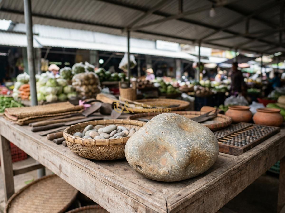 Đá Cuội Lớn (Đá Cuội To): Bảng Giá Chi Tiết & Nơi Mua Chuyên Sỉ Lẻ - Market analysis graphic showing price determinants for big river pebbles in 2026