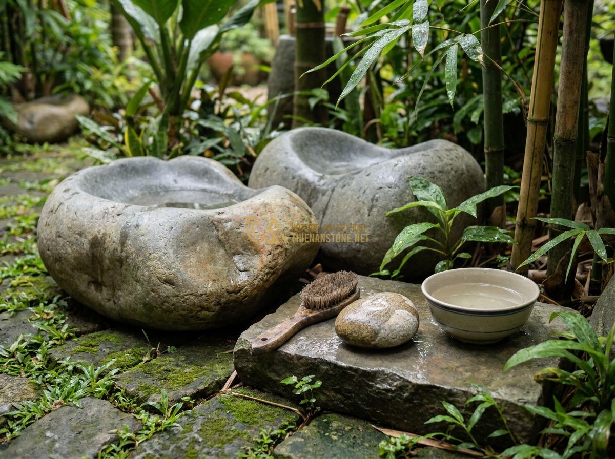 Đá Cuội Lớn (Đá Cuội To): Bảng Giá Chi Tiết & Nơi Mua Chuyên Sỉ Lẻ - Maintenance and cleaning demonstration of large pebble stones after installation