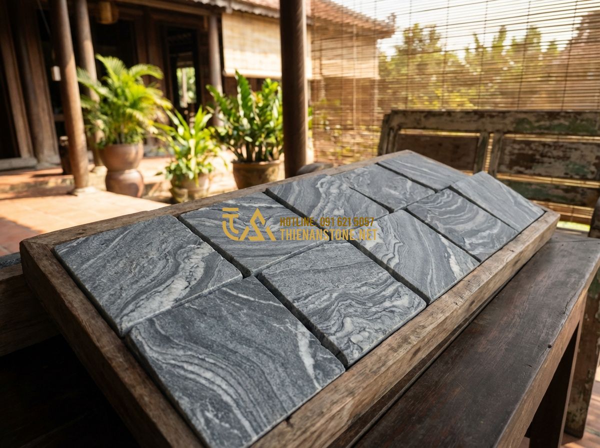 Đá Ghép Ốp Tường Đẹp 2026: 130+ Mẫu Đá Ghép Tự Nhiên Sang Trọng Cho Nhà Phố & Biệt Thự - Tạo ảnh tiếng Anh: A collection of different natural stone mosaic samples for wa