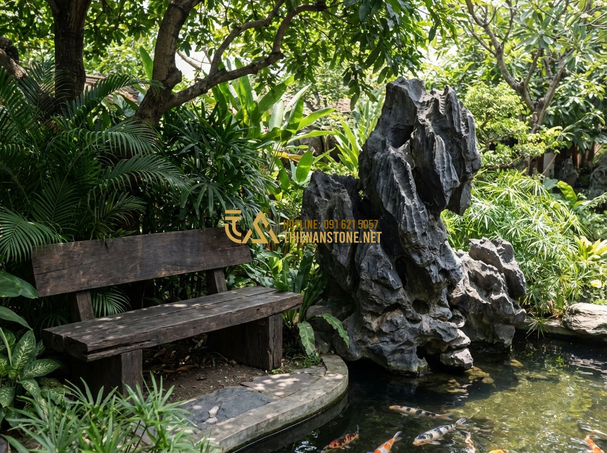 Đá Lũa Xanh Đen Và Đá Lũa Đa Sắc: Đặc Điểm, Ứng Dụng & Cách Phân Biệt - Tạo ảnh tiếng Anh: An elderly Vietnamese man with a gentle smile, sitting on a w
