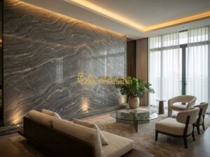 Đá Ốp Tường Nội Thất Đẹp: Mẫu Đá Ốp Tường Phòng Khách, Bếp, Phòng Ngủ Sang Trọng - Professional high-angle shot of a luxury living room interior featuring a massiv