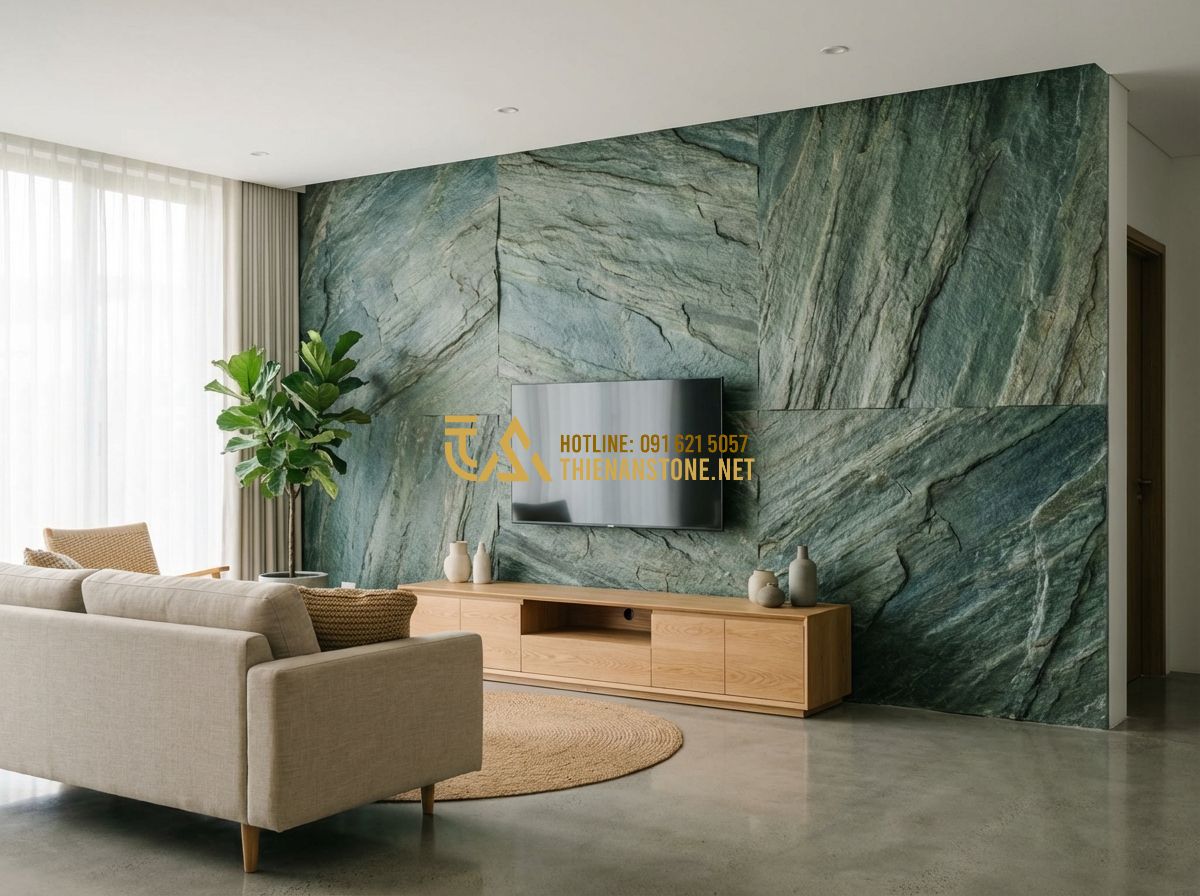 Đá Răng Lược Lê Thắng Chính Hãng: Đá Răng Lược Vàng, Đen, Trắng Lê Thắng Cao Cấp & Bền Đẹp - A bright, minimalist living room featuring a feature wall made of white comb-too