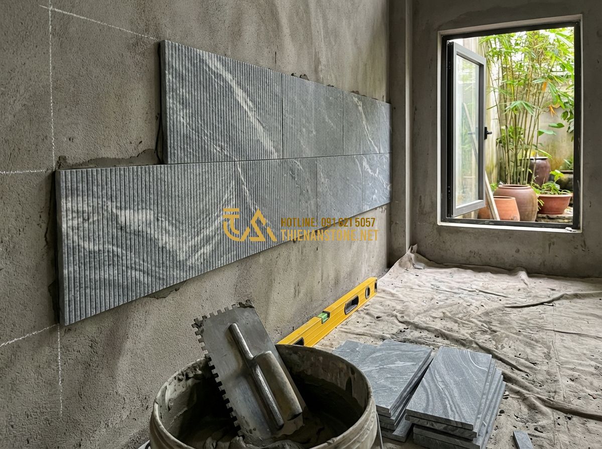 Đá Răng Lược Ốp Tường Đẹp 2026: 100+ Mẫu Đá Răng Lược Tự Nhiên Sang Trọng Cho Ngoại Thất & Nội Thất - Tạo ảnh tiếng Anh: Detailed illustration showing the correct technical process o