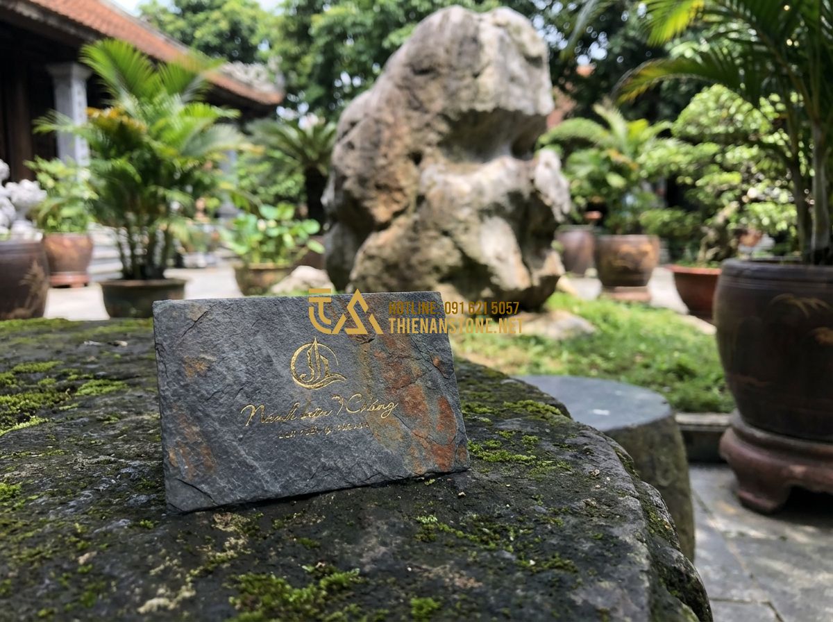 Đá Rối Đen Lai Châu & Đá Rối Đa Sắc: So Sánh, Ứng Dụng & Giá Thành Thực Tế - Tạo ảnh tiếng Anh: Professional business card design for "Thiên An Stone" featur