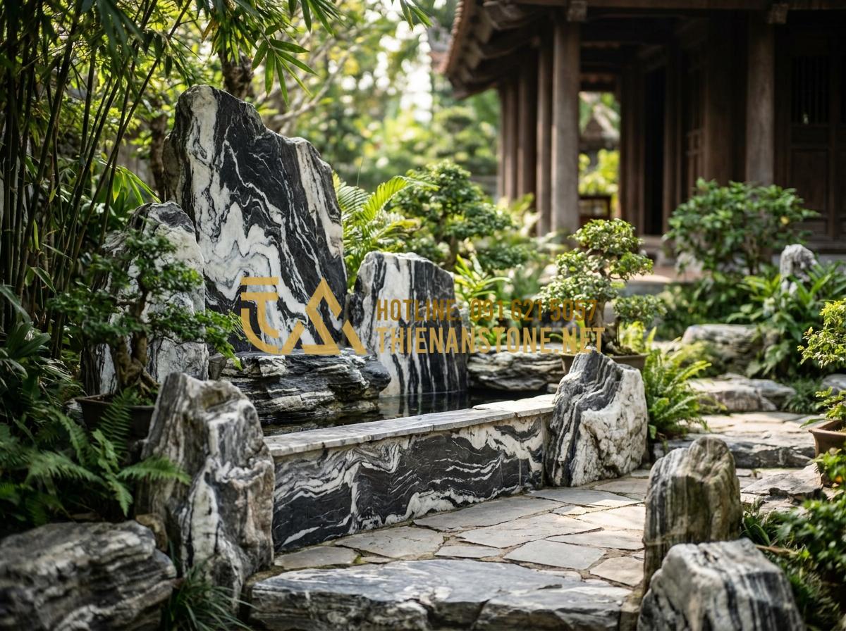 Đá Tuyết Sơn Nghệ An: Tại sao đây là cái nôi của những khối đá đẳng cấp nhất? - Side view of different natural stones used in landscaping with Tuyet Son promine