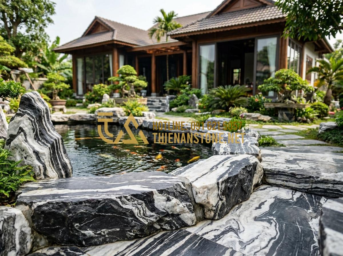 Đá Tuyết Sơn Nghệ An: Tại sao đây là cái nôi của những khối đá đẳng cấp nhất? - Beautiful completed garden project using Tuyet Son stone by Thien An Stone compa
