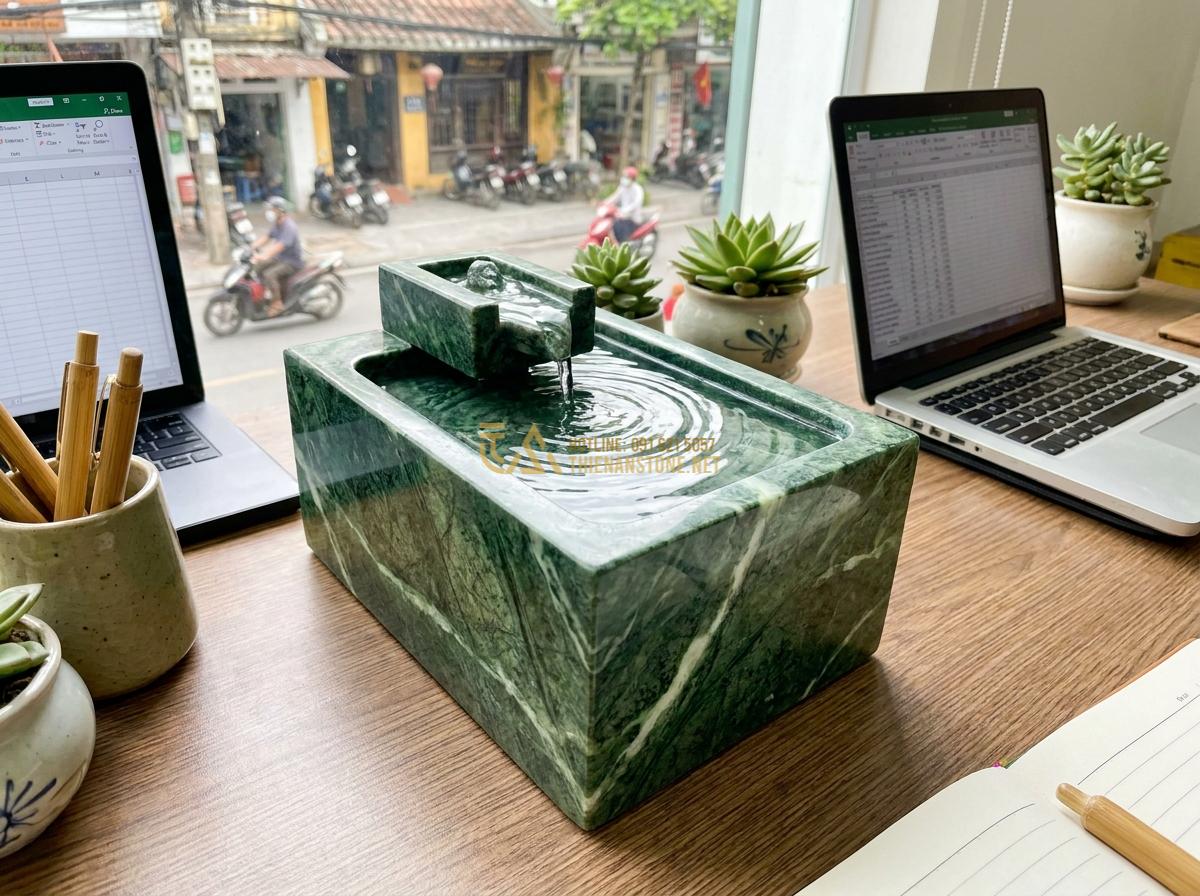 Đài Phun Nước Bằng Đá Phong Thủy: Ý Nghĩa, Cách Bố Trí & Lợi Ích Mang Lại Tài Lộc - Compact mini stone water fountain for desktop use, made from polished black ston