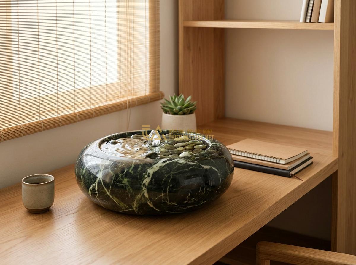 Đài Phun Nước Bằng Đá Phong Thủy: Ý Nghĩa, Cách Bố Trí & Lợi Ích Mang Lại Tài Lộc - Stylish small feng shui mini fountain with crystal clear water bubbling over nat