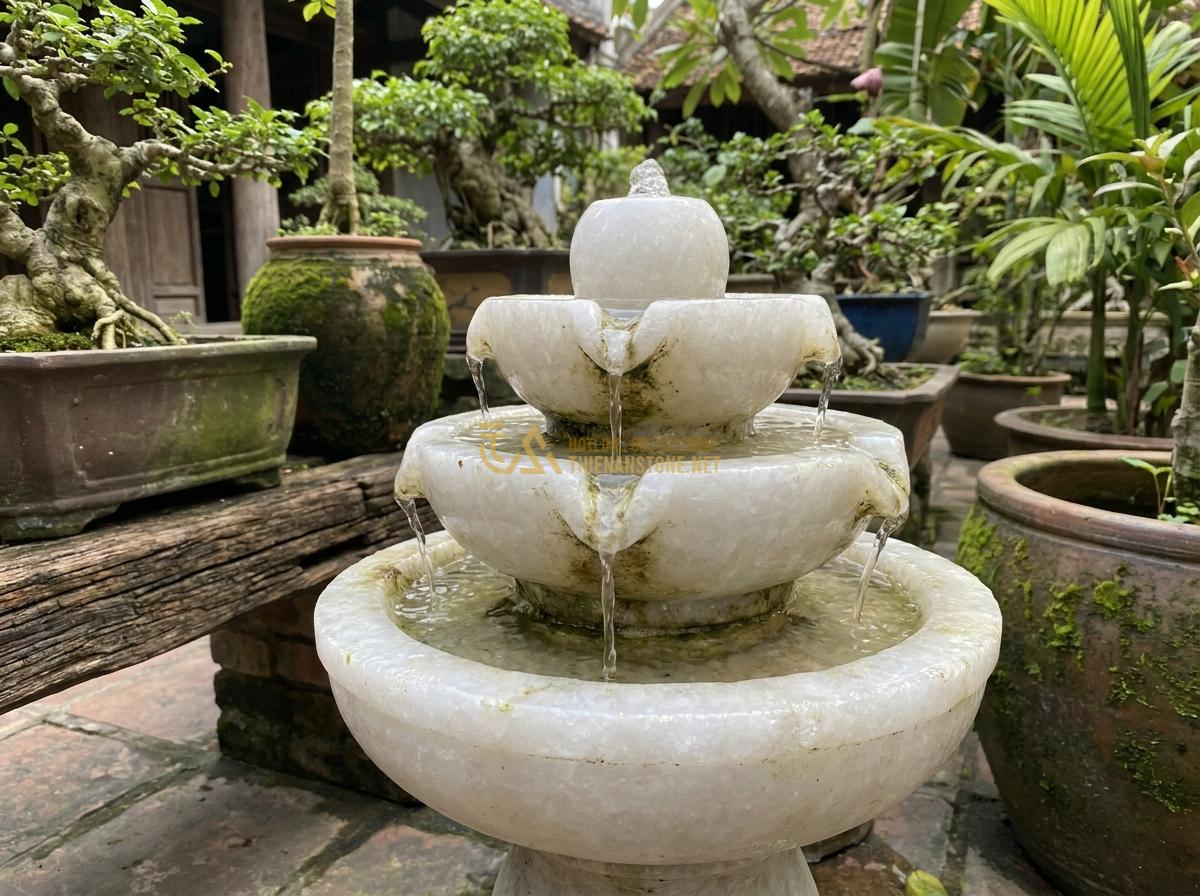 Đài Phun Nước Mini Bằng Đá Tự Nhiên: Mẫu Đẹp, Giá Rẻ Cho Không Gian Nhỏ & Để Bàn - Hình 16 Đài Phun Nước Mini Bằng Đá Tự Nhiên: Mẫu Đẹp, Giá Rẻ Cho Không Gian Nhỏ & Để Bàn - Long-lasting natural stone mini fountain after years of use, still looking prist