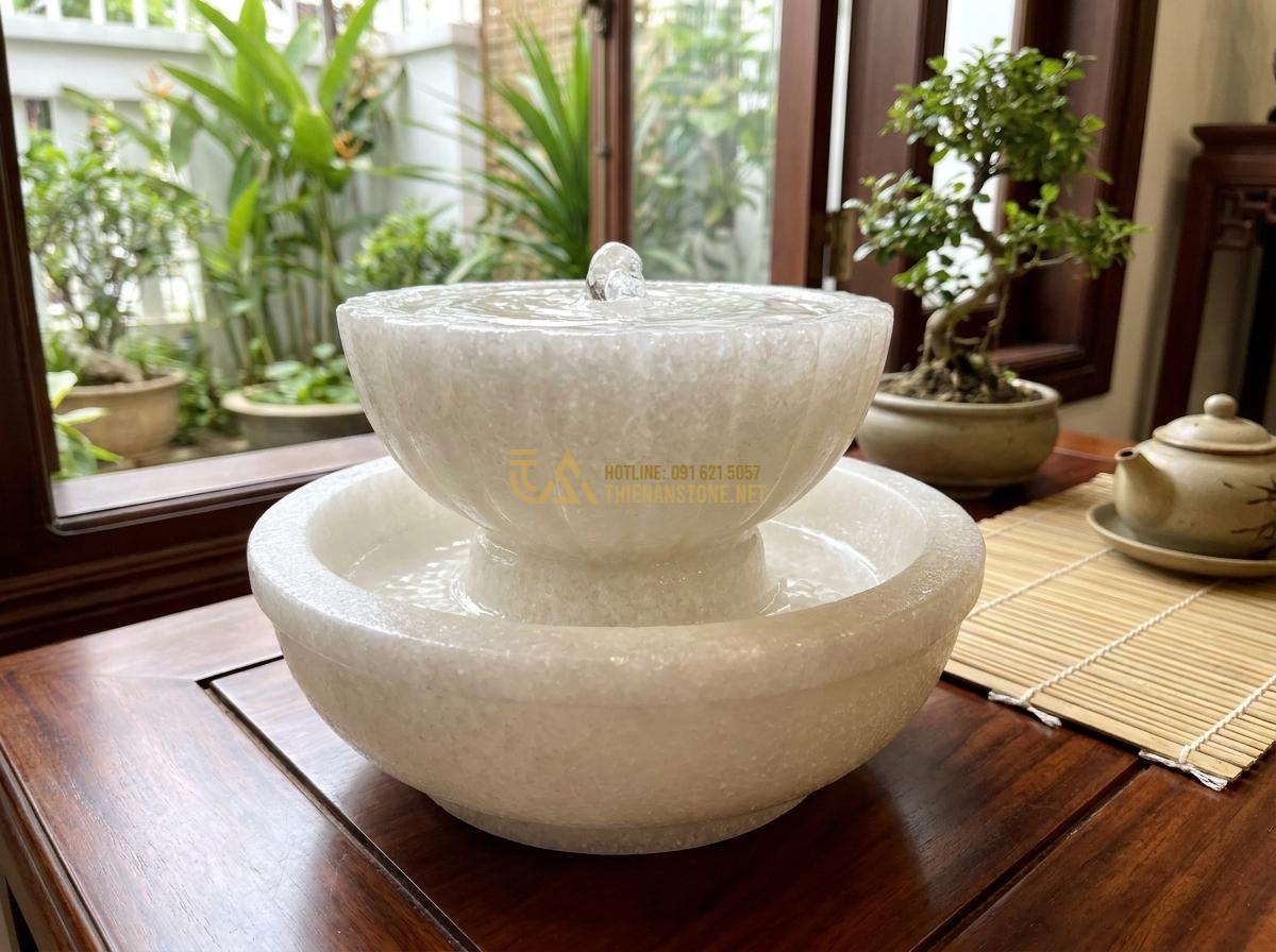 Đài Phun Nước Mini Bằng Đá Tự Nhiên: Mẫu Đẹp, Giá Rẻ Cho Không Gian Nhỏ & Để Bàn - Hình 2 Đài Phun Nước Mini Bằng Đá Tự Nhiên: Mẫu Đẹp, Giá Rẻ Cho Không Gian Nhỏ & Để Bàn - Elegant small natural stone fountain in marble with soft water bubbling effect,