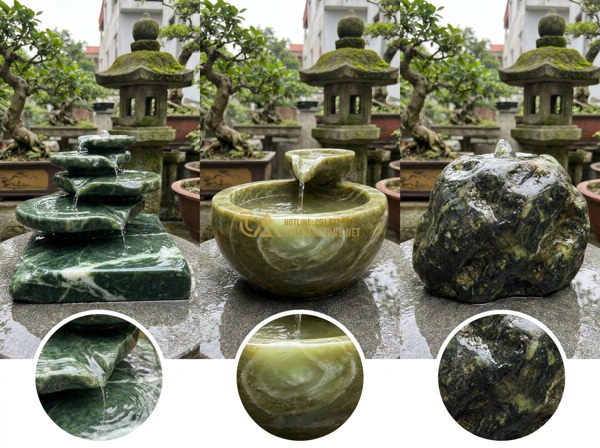 Đài Phun Nước Mini Bằng Đá Tự Nhiên: Mẫu Đẹp, Giá Rẻ Cho Không Gian Nhỏ & Để Bàn - Hình 5 Đài Phun Nước Mini Bằng Đá Tự Nhiên: Mẫu Đẹp, Giá Rẻ Cho Không Gian Nhỏ & Để Bàn - Comparison photo showing different natural stones like granite, marble and basal