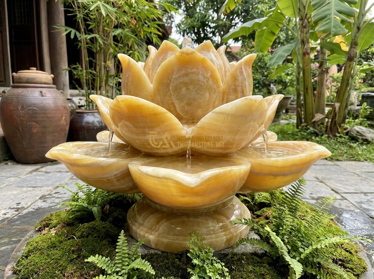 Đài Phun Nước Mini Bằng Đá Tự Nhiên: Mẫu Đẹp, Giá Rẻ Cho Không Gian Nhỏ & Để Bàn - Hình 8 Đài Phun Nước Mini Bằng Đá Tự Nhiên: Mẫu Đẹp, Giá Rẻ Cho Không Gian Nhỏ & Để Bàn - Artistic mini stone fountain shaped like lotus flower with natural stone texture