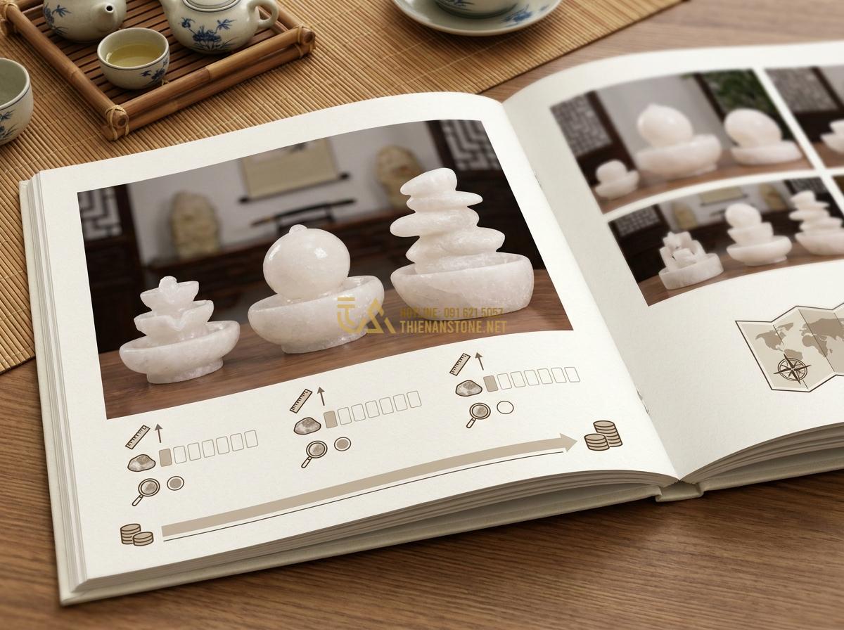 Đài Phun Nước Mini Bằng Đá Tự Nhiên: Mẫu Đẹp, Giá Rẻ Cho Không Gian Nhỏ & Để Bàn - Hình 9 Đài Phun Nước Mini Bằng Đá Tự Nhiên: Mẫu Đẹp, Giá Rẻ Cho Không Gian Nhỏ & Để Bàn - Price range display of different mini stone fountains with size and material lab