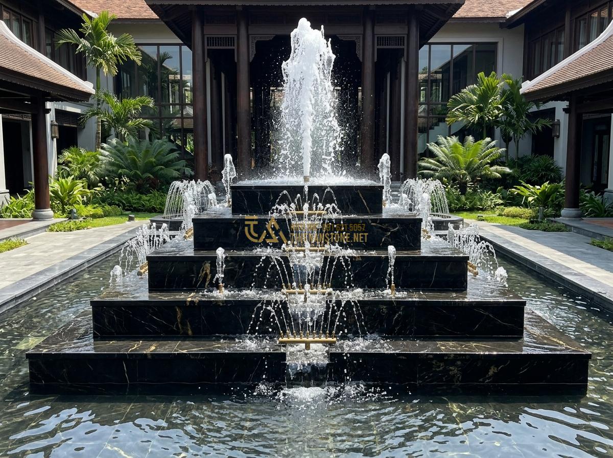 Đầu Phun & Vòi Phun Nước Cho Đài Phun Nước Bằng Đá: Loại Nào Tốt Nhất? - Professional installation view of multiple artistic fountain nozzles arranged in