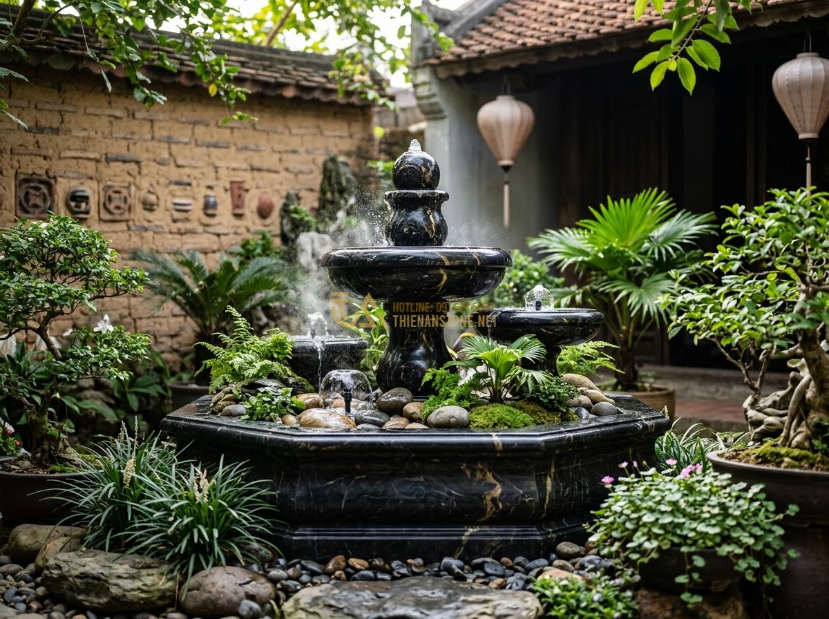 Đầu Phun & Vòi Phun Nước Cho Đài Phun Nước Bằng Đá: Loại Nào Tốt Nhất? - Small scale stone fountain in a compact garden setting with delicate water spray