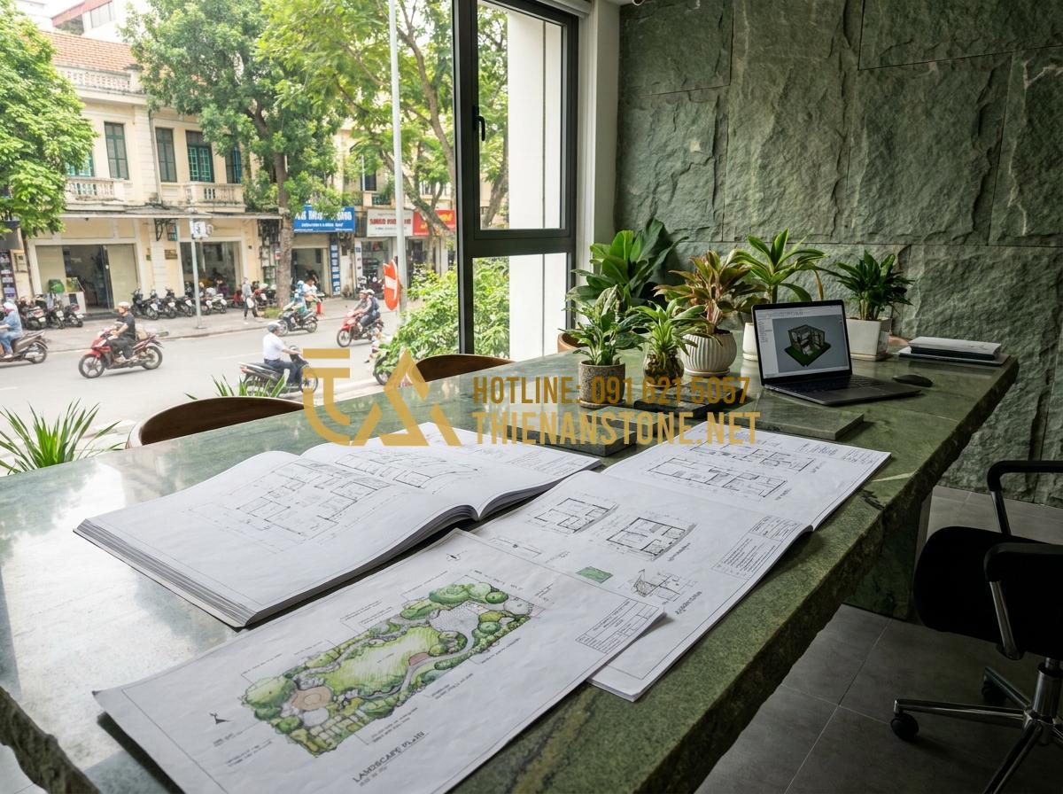 Địa Chỉ Nhận Thi Công Chiếu Rồng Đá Tại Hà Nội, Hải Phòng Và Các Tỉnh Miền Bắc - Hình 17 Địa Chỉ Nhận Thi Công Chiếu Rồng Đá Tại Hà Nội, Hải Phòng Và Các Tỉnh Miền Bắc - Team of experts from Da Canh Thien An company discussing landscape design projec