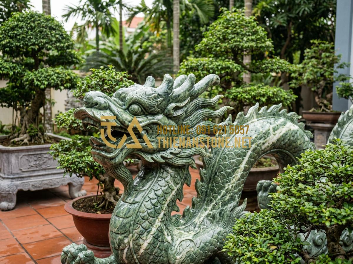Địa Chỉ Nhận Thi Công Chiếu Rồng Đá Tại Hà Nội, Hải Phòng Và Các Tỉnh Miền Bắc - Hình 6 Địa Chỉ Nhận Thi Công Chiếu Rồng Đá Tại Hà Nội, Hải Phòng Và Các Tỉnh Miền Bắc - Completed stone dragon sculpture project in Hanoi residential area showing detai