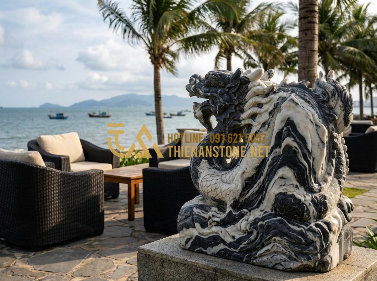 Địa Chỉ Nhận Thi Công Chiếu Rồng Đá Tại Hà Nội, Hải Phòng Và Các Tỉnh Miền Bắc - Hình 7 Địa Chỉ Nhận Thi Công Chiếu Rồng Đá Tại Hà Nội, Hải Phòng Và Các Tỉnh Miền Bắc - Stone dragon carving installed near seaside resort in Hai Phong with ocean view,