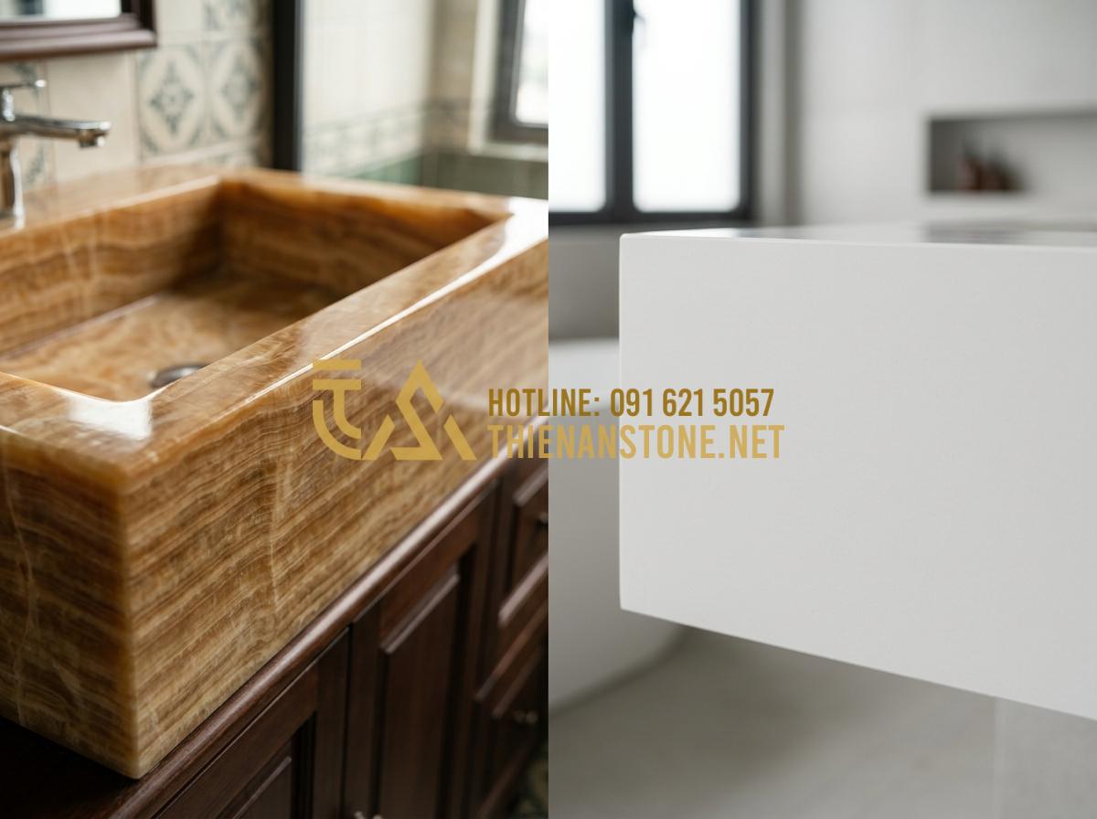 Đồ Thờ Đá Mỹ Nghệ Là Gì? Ý Nghĩa Tâm Linh Và 5 Lý Do Nên Chọn Đồ Thờ Bằng Đá - Tạo ảnh tiếng Anh: [A side-by-side comparison of a natural stone texture with it