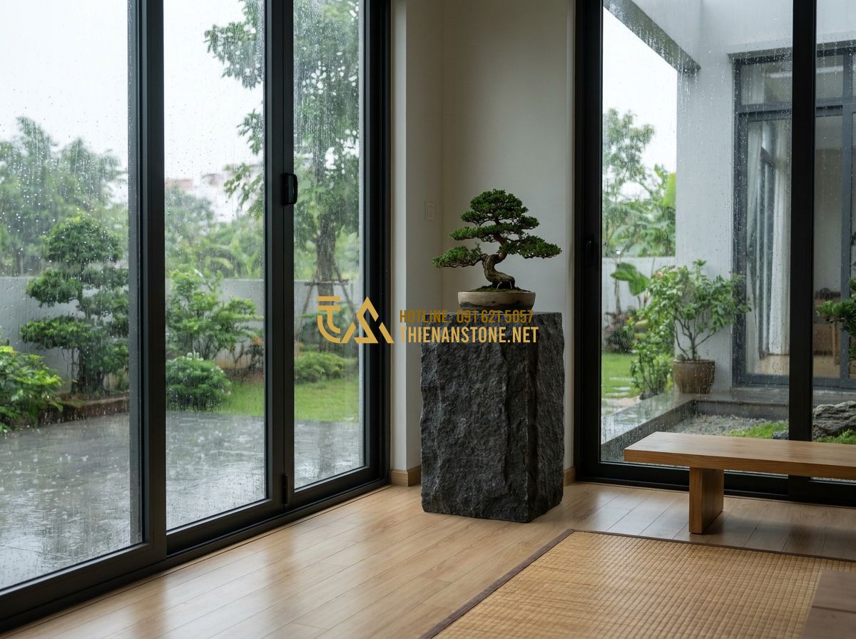Đôn Đá Kê Tượng & Kê Chậu Hoa: Ứng Dụng Thực Tế & Lưu Ý Khi Trang Trí - Hình 2 Đôn Đá Kê Tượng & Kê Chậu Hoa: Ứng Dụng Thực Tế & Lưu Ý Khi Trang Trí - A high-quality architectural photo showcasing a minimalist living room. In the c
