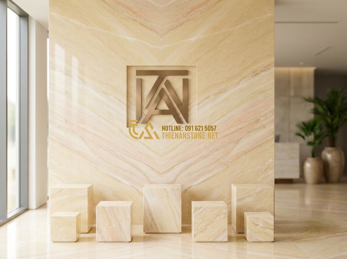 Đôn Đá Vuông Tự Nhiên Cao Cấp: Mẫu Đẹp Nhất Dùng Kê Cây Cảnh & Trang Trí Nội Thất 2026 - Hình 13 Đôn Đá Vuông Tự Nhiên Cao Cấp: Mẫu Đẹp Nhất Dùng Kê Cây Cảnh & Trang Trí Nội Thất 2026 - Tạo ảnh tiếng Anh: The professional logo of Thiên An Stone displayed on a polish
