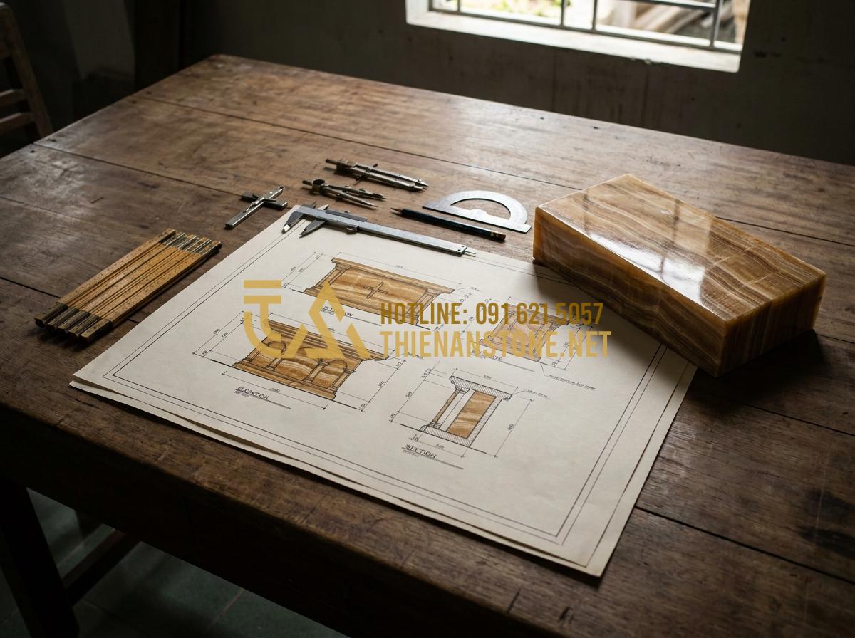 Giá Bàn Thờ Đá Công Giáo Bao Nhiêu? Bảng Giá Chi Tiết Tại Xưởng 2026 - Hình 3 Giá Bàn Thờ Đá Công Giáo Bao Nhiêu? Bảng Giá Chi Tiết Tại Xưởng 2026 - Tạo ảnh tiếng Anh: A detailed technical drawing or blueprint of a stone Catholic