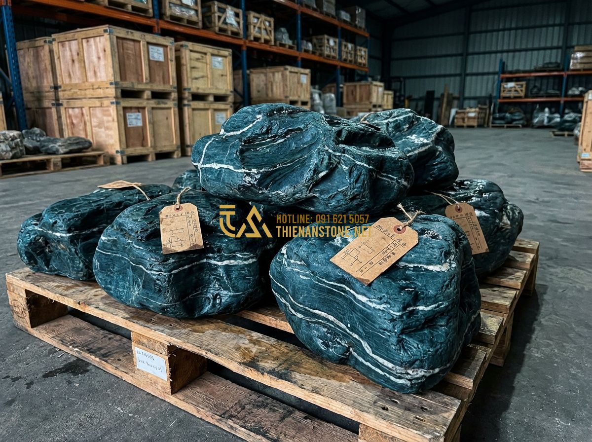Giá Đá Xanh Nhật Bản 2024: Bảng Báo Giá Chi Tiết Từ A-Z & Nơi Mua Uy Tín - Tạo ảnh tiếng Anh: A detailed close-up shot of several Japanese blue stones on a