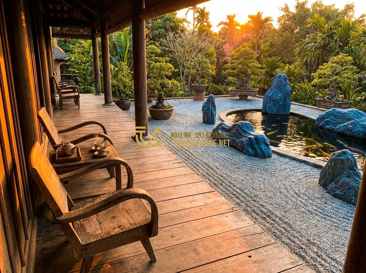 Giá Đá Xanh Nhật Bản 2024: Bảng Báo Giá Chi Tiết Từ A-Z & Nơi Mua Uy Tín - Tạo ảnh tiếng Anh: A heartwarming scene of an elderly couple sitting on a tradit