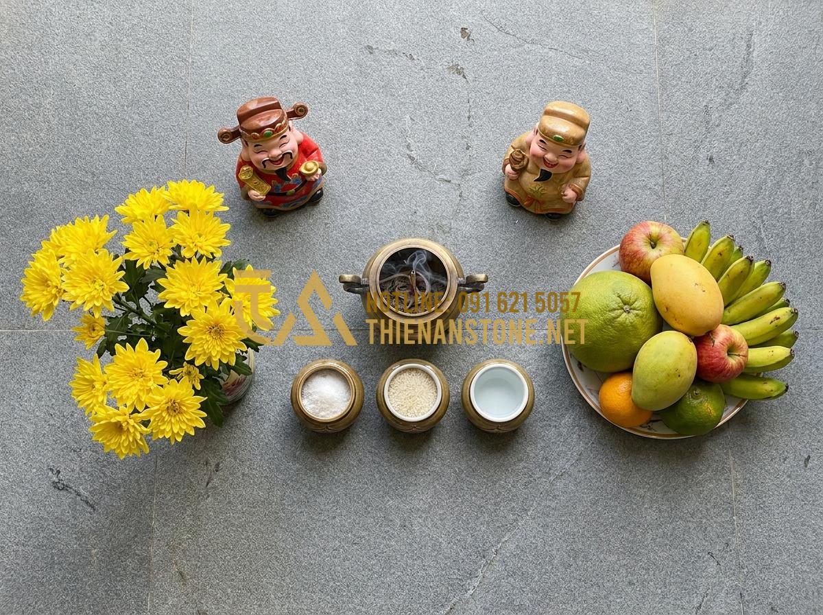 Giải Mã Giấc Mơ Thấy Bàn Thờ Thần Tài Đánh Con Gì Và Điềm Báo Cát Hung? - Hình 9 Giải Mã Giấc Mơ Thấy Bàn Thờ Thần Tài Đánh Con Gì Và Điềm Báo Cát Hung? - Tạo ảnh tiếng Anh: A detailed top-down view of a perfectly arranged Thần Tài alt