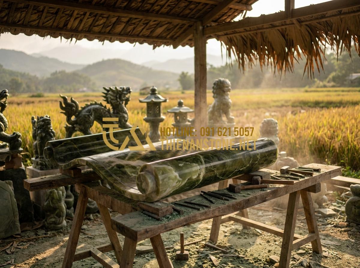 Giải Mã Ý Nghĩa Các Loại Chữ Trên Cuốn Thư Lăng Mộ Thường Gặp - Tạo ảnh tiếng Anh: A serene and traditional Vietnamese landscape in the countrys