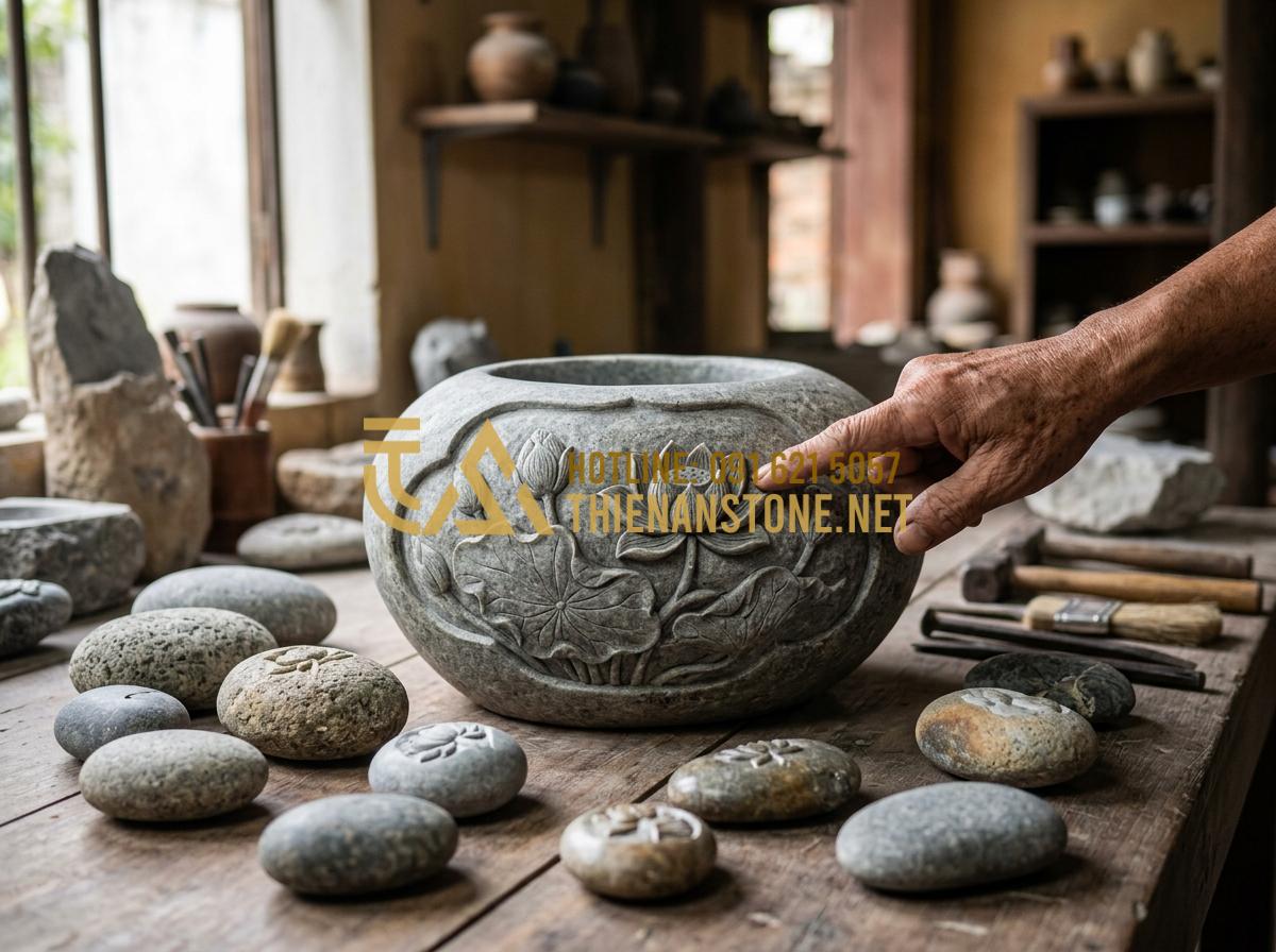 Giếng đá trắng muối: Vẻ đẹp tinh khôi cho không gian sân vườn hiện đại - Hình 7 Giếng đá trắng muối: Vẻ đẹp tinh khôi cho không gian sân vườn hiện đại - Tạo ảnh tiếng Anh: A high-quality artistic product display of various white marb