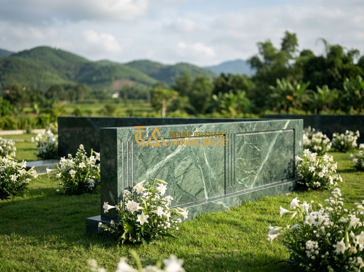 Hàng Rào Đá Lăng Mộ Đẹp: Mẫu Tường Rào Lăng Mộ Đá Mỹ Nghệ Chuẩn Phong Thủy 2026 - Hình 5 Hàng Rào Đá Lăng Mộ Đẹp: Mẫu Tường Rào Lăng Mộ Đá Mỹ Nghệ Chuẩn Phong Thủy 2026 - Tạo ảnh tiếng Anh: A modern and minimalist cemetery layout featuring a simple ye